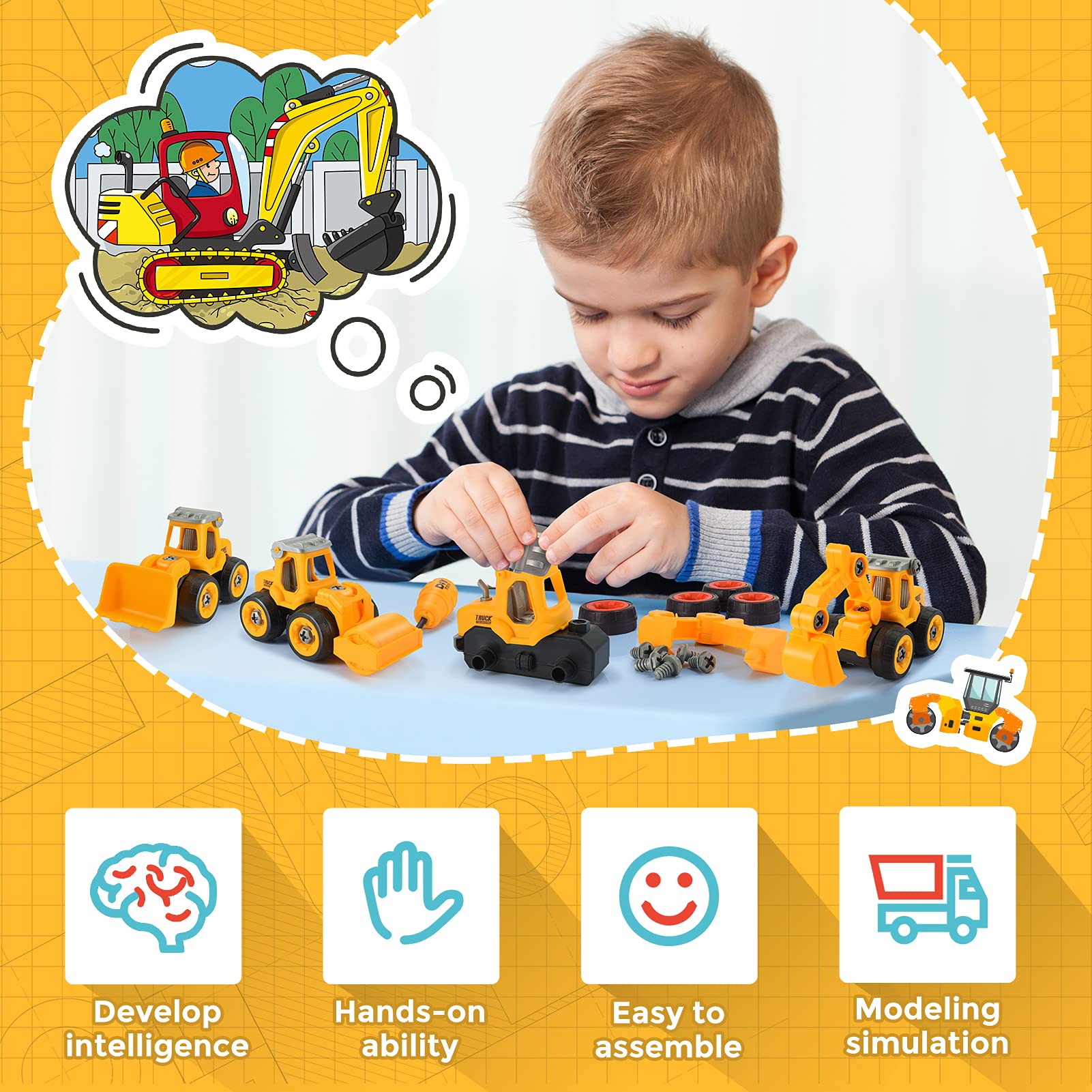 Anginne Jungen-Spielzeug, Alter 3–12, Traktor-Spielzeug, Auto-Spiele, Bagger-Spielzeug für 3–12 Jahre alte Jungen, Spielzeug, Alter 3 4 5 6 7 8 9 Jahre alte Jungen Mädchen Kinder s' play v Fahrzeuge