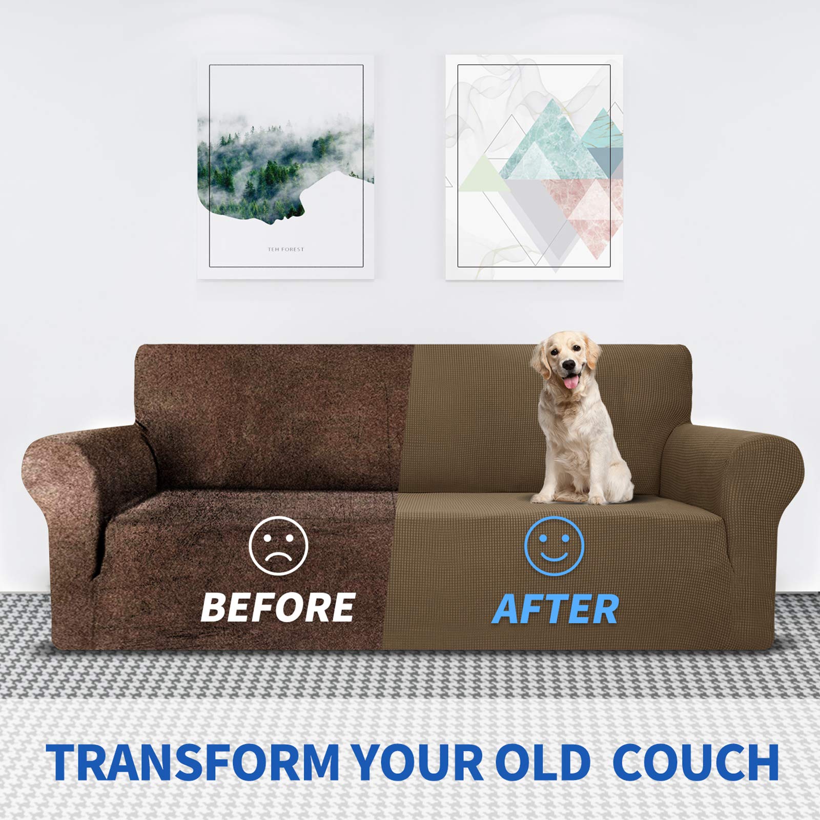 MAXIJIN Copridivano estensibile per divano a 3 posti, 1 pezzo copridivano universali soggiorno jacquard mobili protezione cani Pet Friendly Fitted Couch (3 posti, marrone)