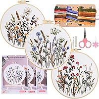 COCOMOX 3 Sets Flower Embroidery Kits for Beginners - Complete Hand Embroidery Starter Set with Video Tutorials & Tools
