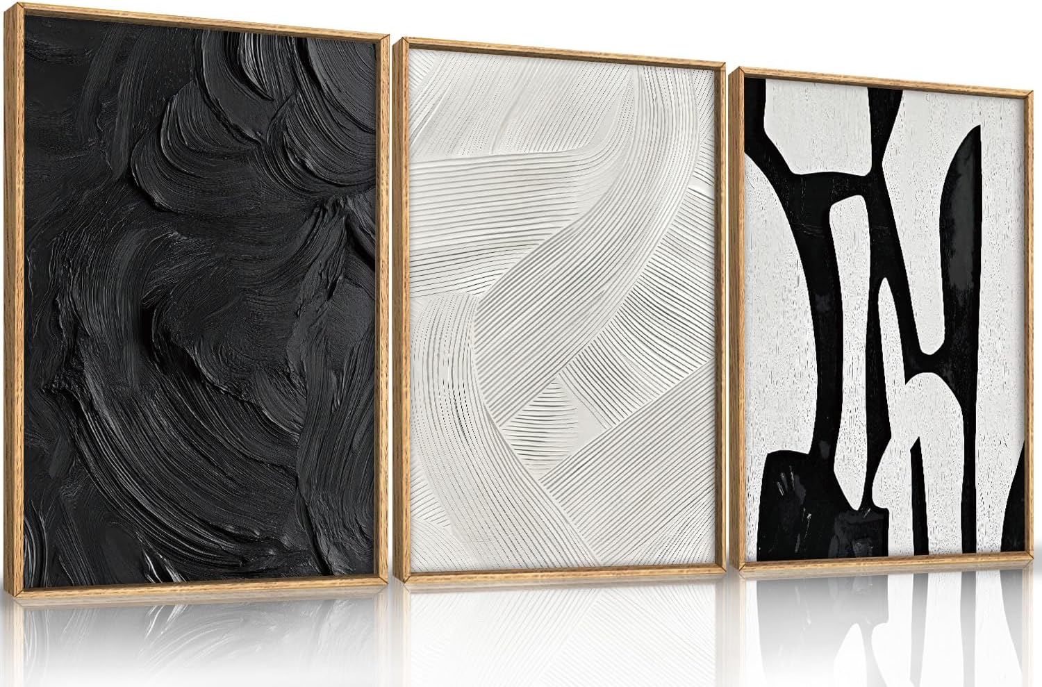 Black and White Abstract Framed Canvas Wall Art Set, Modern Textured Brushstroke Wall Decor,Neutral Minimalist Line Art Print for Living Room,Bedroom,Dining Room, Office-24 x36 x3 Black and White Abstract Wall Art 24"L x 36"W