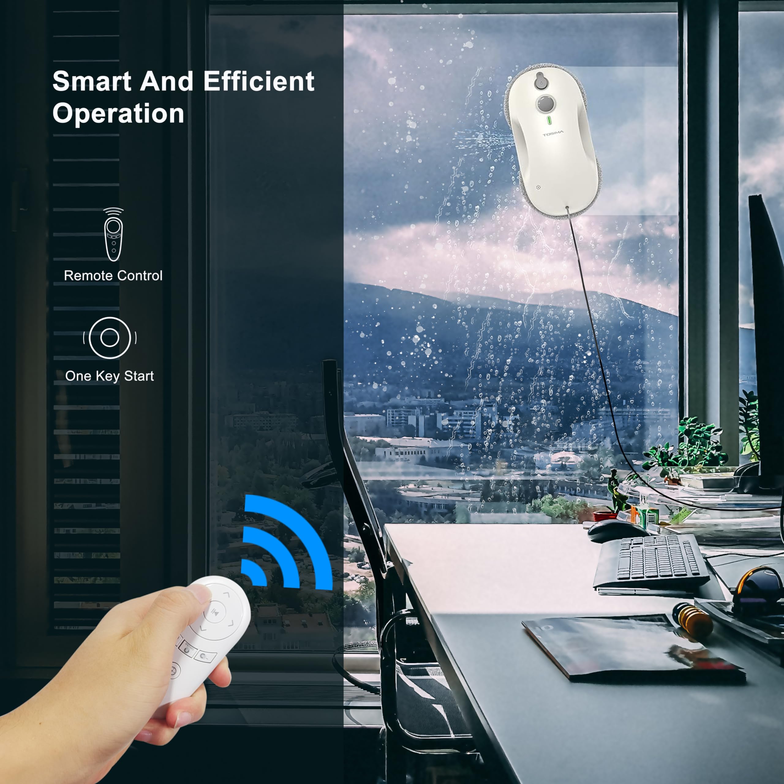 Tosima W3 Robot Lavavetri,Automatico a Spruzzo Bidirezionale con Triplo Sistema di Sicurezza,Navigazione Intelligente,Telecomando,per Tutte le Superfici Lisce,con 12 Panni