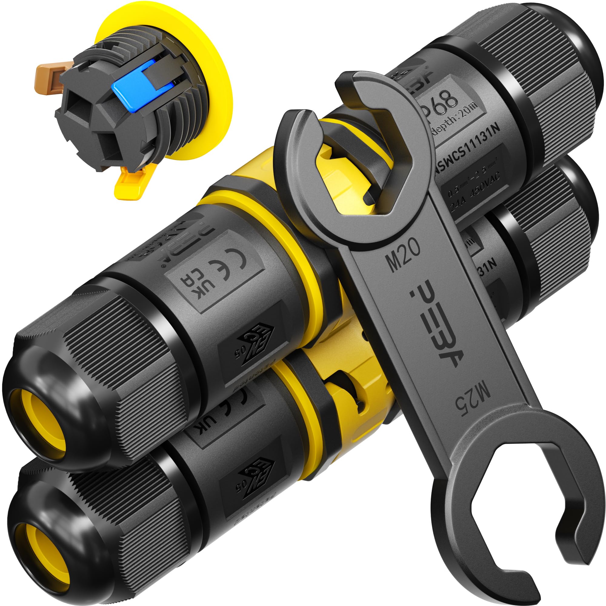 PEBA Kabelverbinder Wasserdicht 3 polig, IP68 Wasserdichte Kabelverbinder 4-12mm Kabeldurchmesser, Verteilerdose außen, 3-Leiter, Verbindungsklemme mit Hebel für Outdoor, Abzweigdose 2 Stück Schwarz