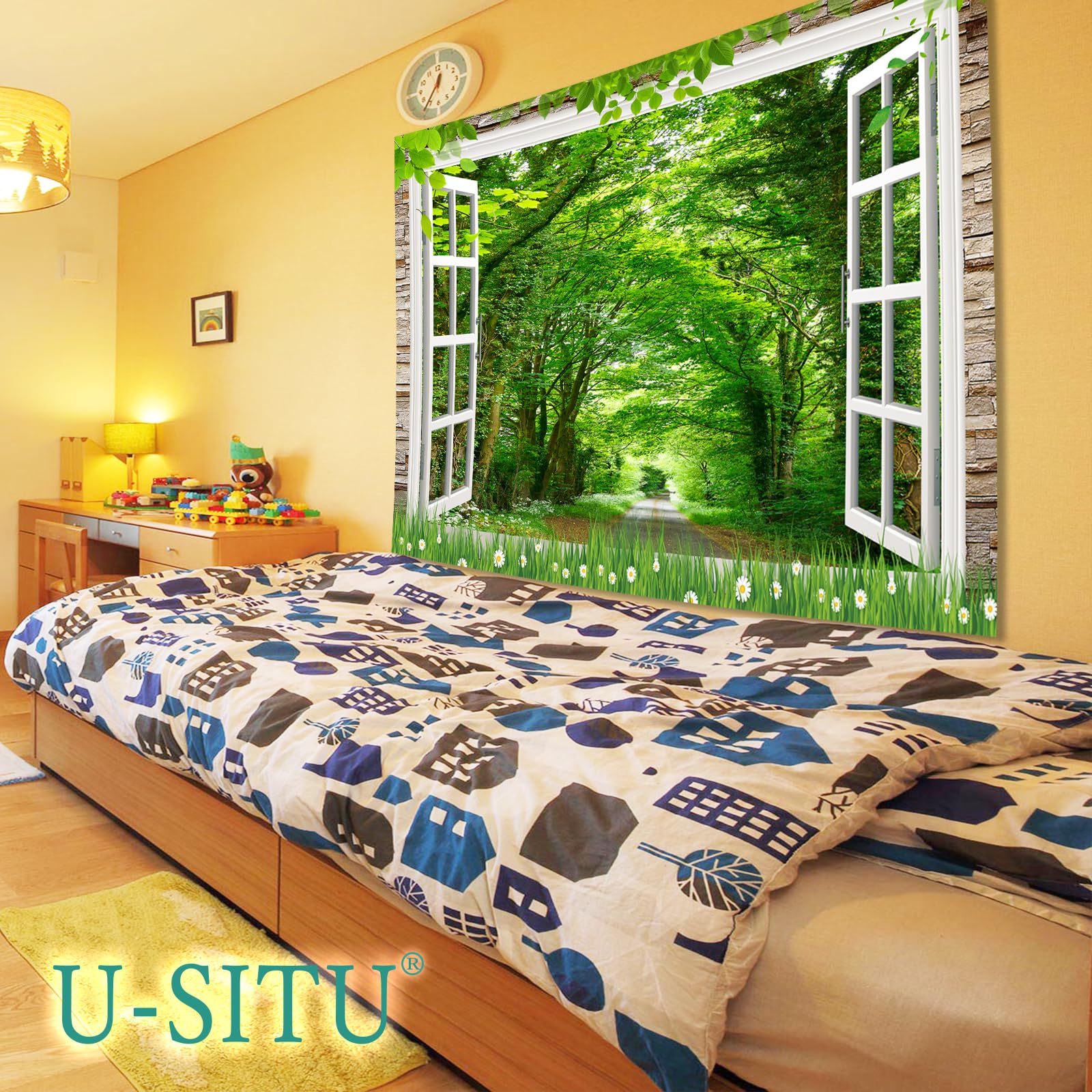 U-SITU タペストリー 壁掛け 壁飾り 仮窓 林間道路 森 自然景色 オシャレ 背景 多機能 布ポスター インテリア 雰囲気転換（サイズ：丈180cm x 幅230cm）カラー：GT1208C - 4