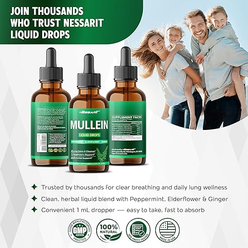 Vista 9 de Mullein - Gotas líquidas de menta, flor de saúco, jengibre, desintoxicación pulmonar, apoyo respiratorio, apoyo bronquial, 2.0 fl oz (2.0 fl oz)