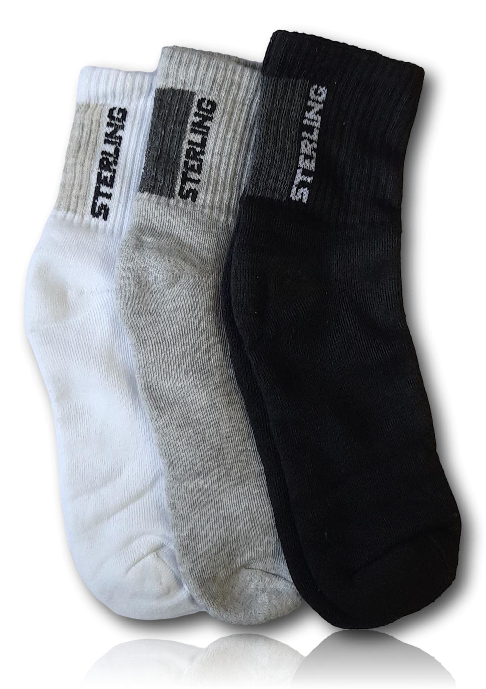 Sterling Ankle Length Premium Cotton Sports Socks- Pack of 3 (Grey, White, Black)-image-10