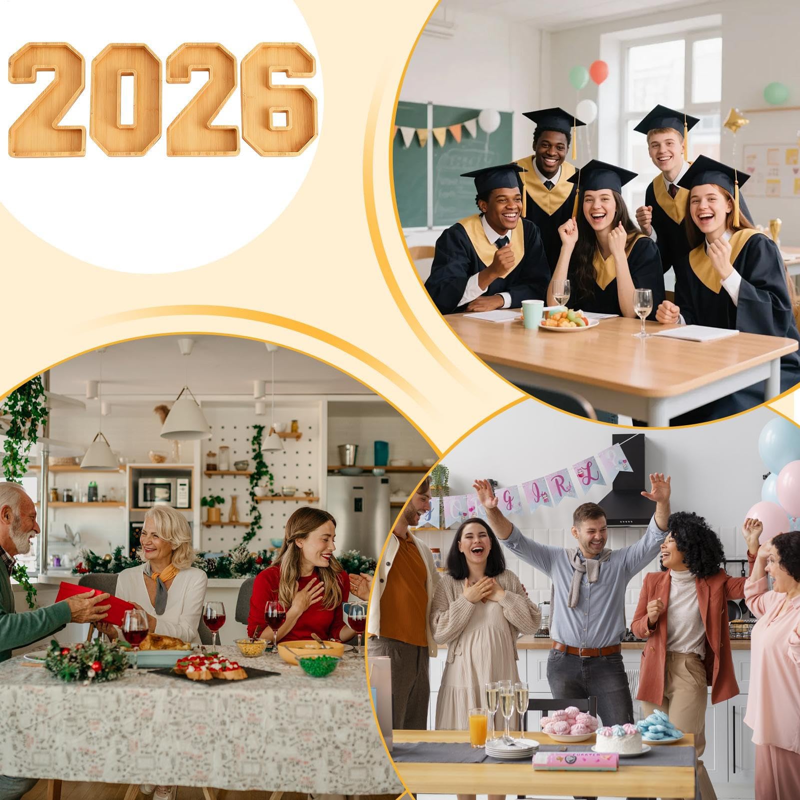 Serviertablett, 2026 2026 aus Holz, nachfüllbar, für Charcuteries | Für Gemüsesnacks Snacks Donuts Dessert Süßigkeiten Kuchen Käse Neujahr