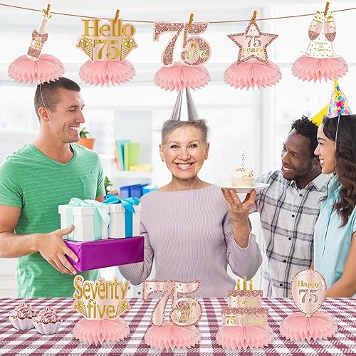 Miniatura 88 de Centros de mesa de cumpleaños de color oro rosa rosa para mujeres y niñas, 8 piezas de centros de mesa de feliz cumpleaños, suministros de fiesta