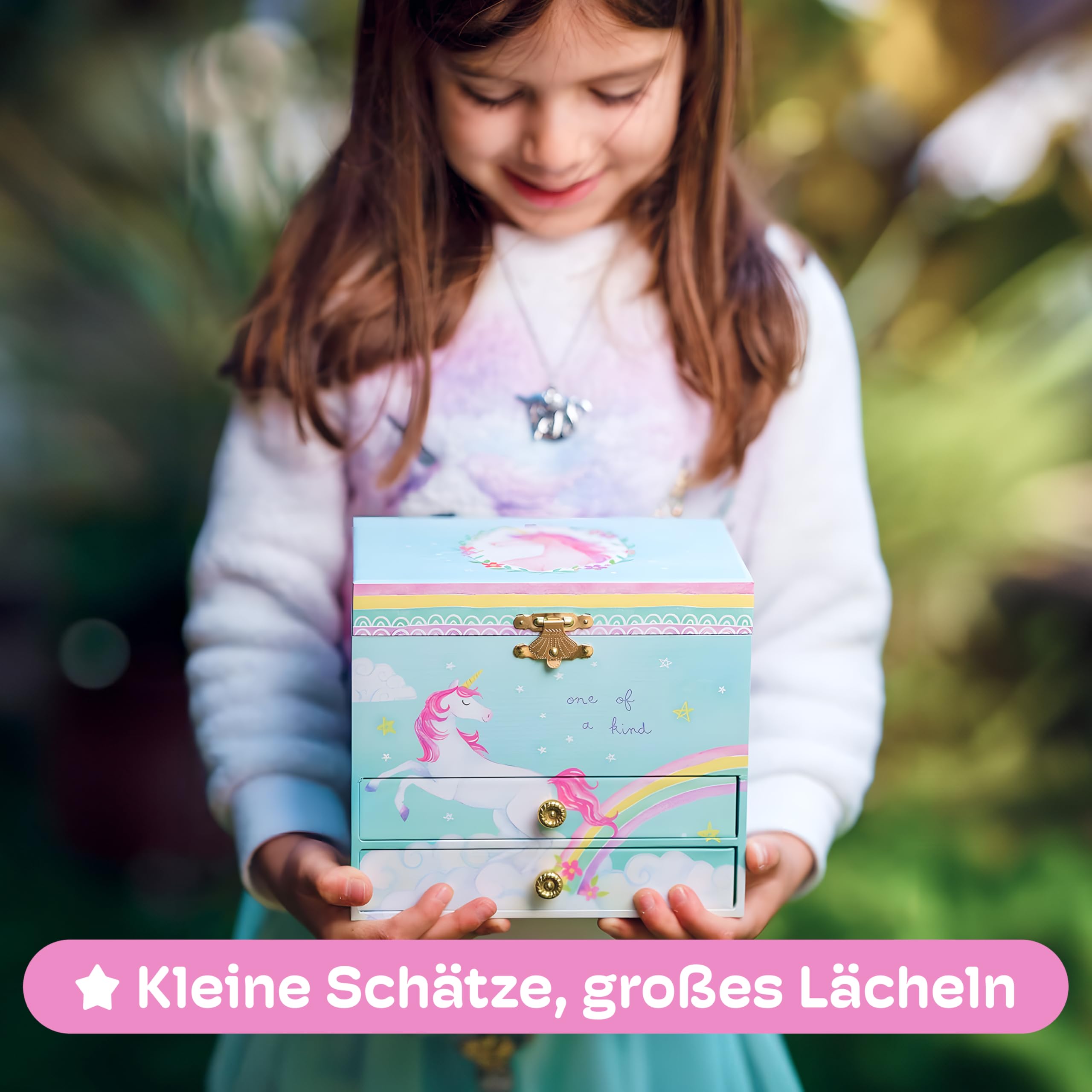 Jewelkeeper Einhorn Schmuckkästchen für Mädchen - Rosa Spieluhr Schmuckschatulle mit Spiegel und 2 Ausziehschubladen - The Beautiful Dreamer Melodie - zur Aufbewahrung von Kinderschmuck