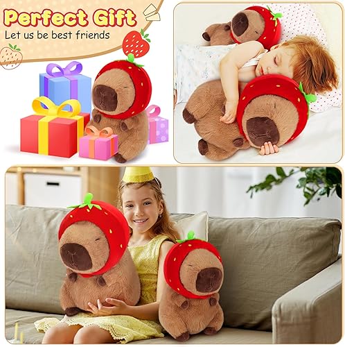 Miniatura 35 de Achwishap Capybara - Peluche de Capybara, peluche de Capybara, peluche Kawaii con sombrero de cumpleaños, regalo para cumpleaños de niños y adultos
