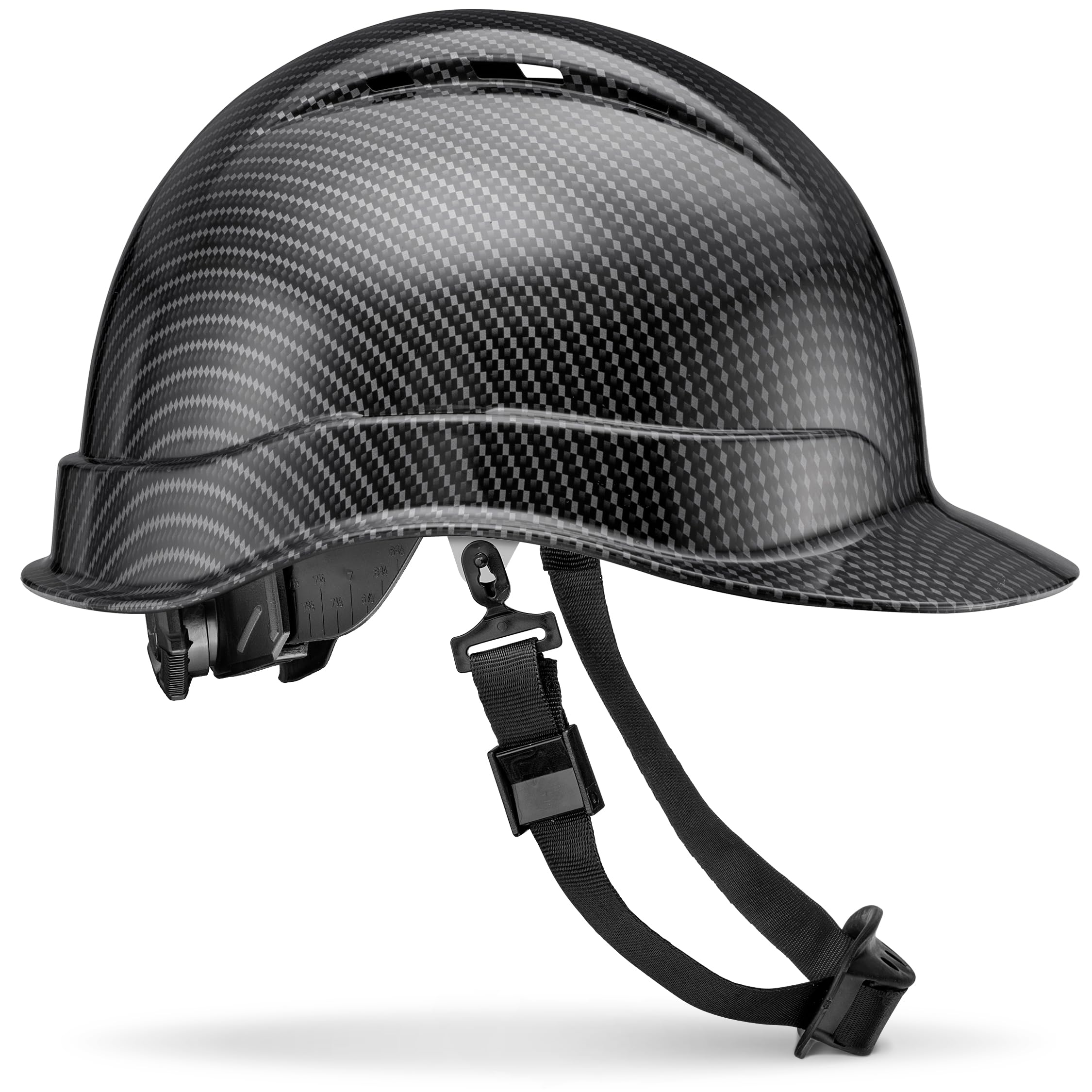 Acerpal Cap Style Vented Gloss Finish Classic Black Carbon Fiber Design OSHA Hard Hat with 6-Point Suspension