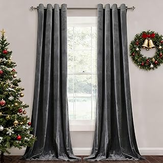 StangH Grey Velvet Curtains for Living Room 96 inches Long Blackout Curt...