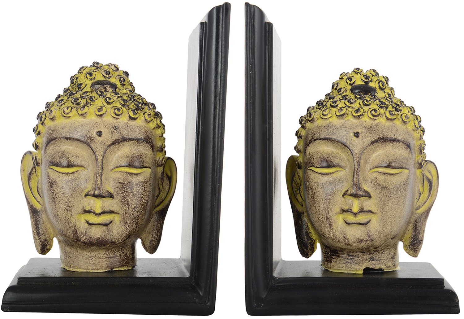 Iconic Home Décor Stone Fibre Budha Face Shelf Book Stand Showpiece (17 cm x 12 cm x 3 cm, Black and Golden)