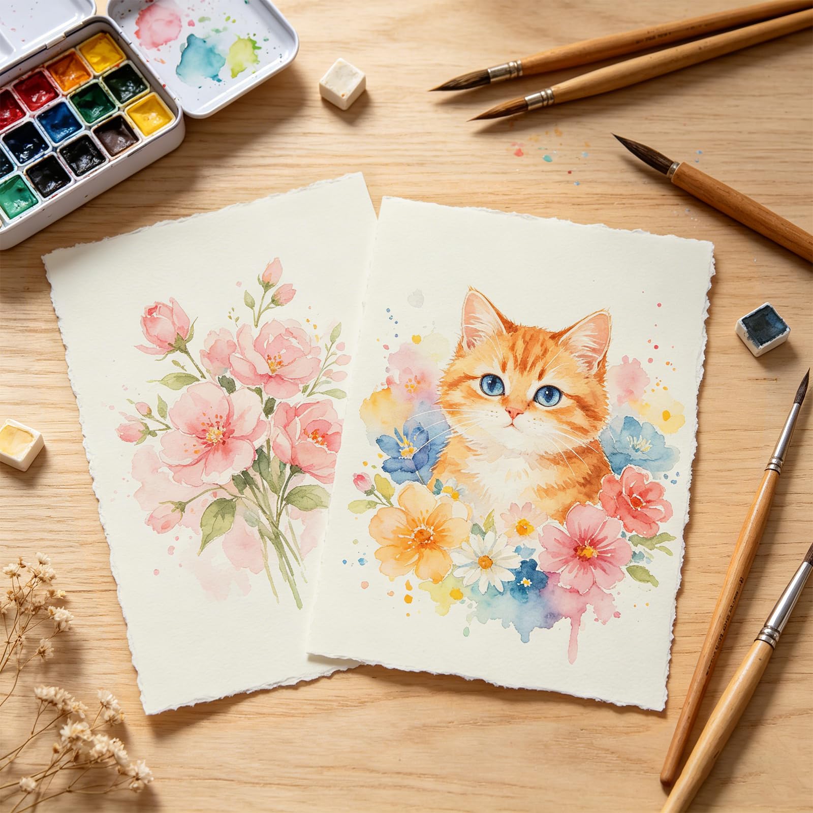50 arkuszy papieru akwarelowego, 21 x 14,8 cm, papier bawełniany A5, ręcznie robiony gruby papier z nieregularnymi krawędziami, 160 g/m2 ręcznie robiony papier do malowania, szkicowania, kaligrafii