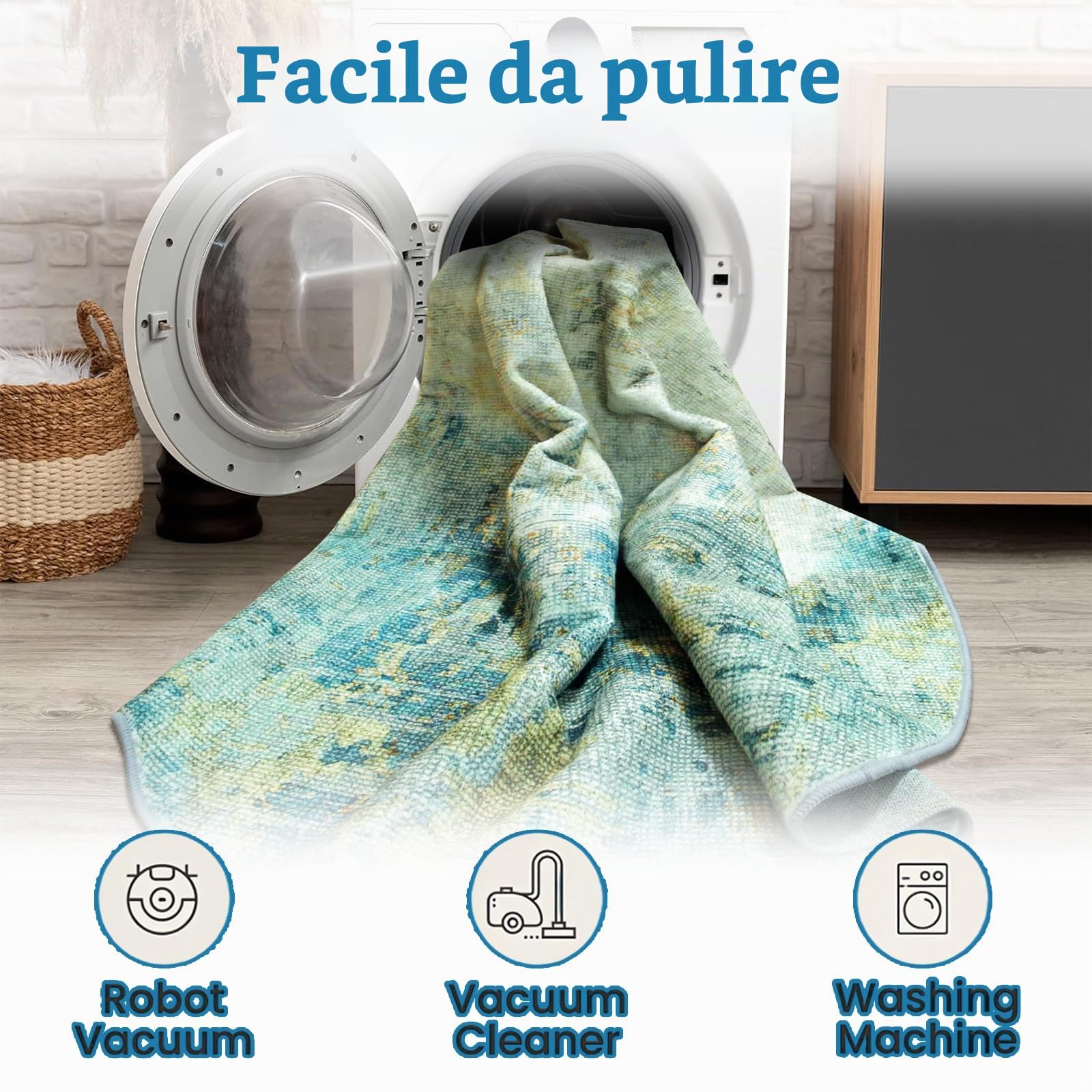Tappeto Rotondo Astratto per Soggiorno, Lavabile in Lavatrice, Antiscivolo, Pelo Corto, Non Perde Pelo | Tappeto Moderno per Salotto e Camera da Letto, Ø 200 cm, Ottanio e Beige