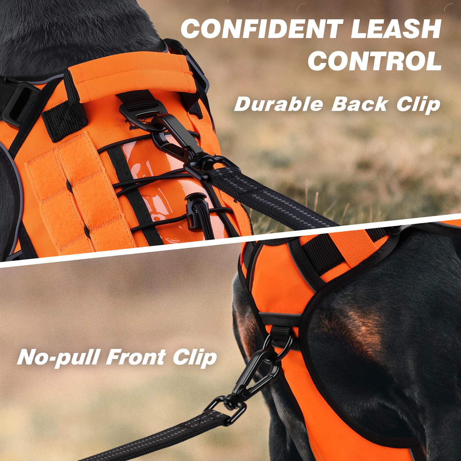 WINGOIN Arnés táctico naranja para perros pequeños, sin tirones, ajustable, reflectante, K9, arnés militar para perros con asa para caminar, senderismo, entrenamiento (M)