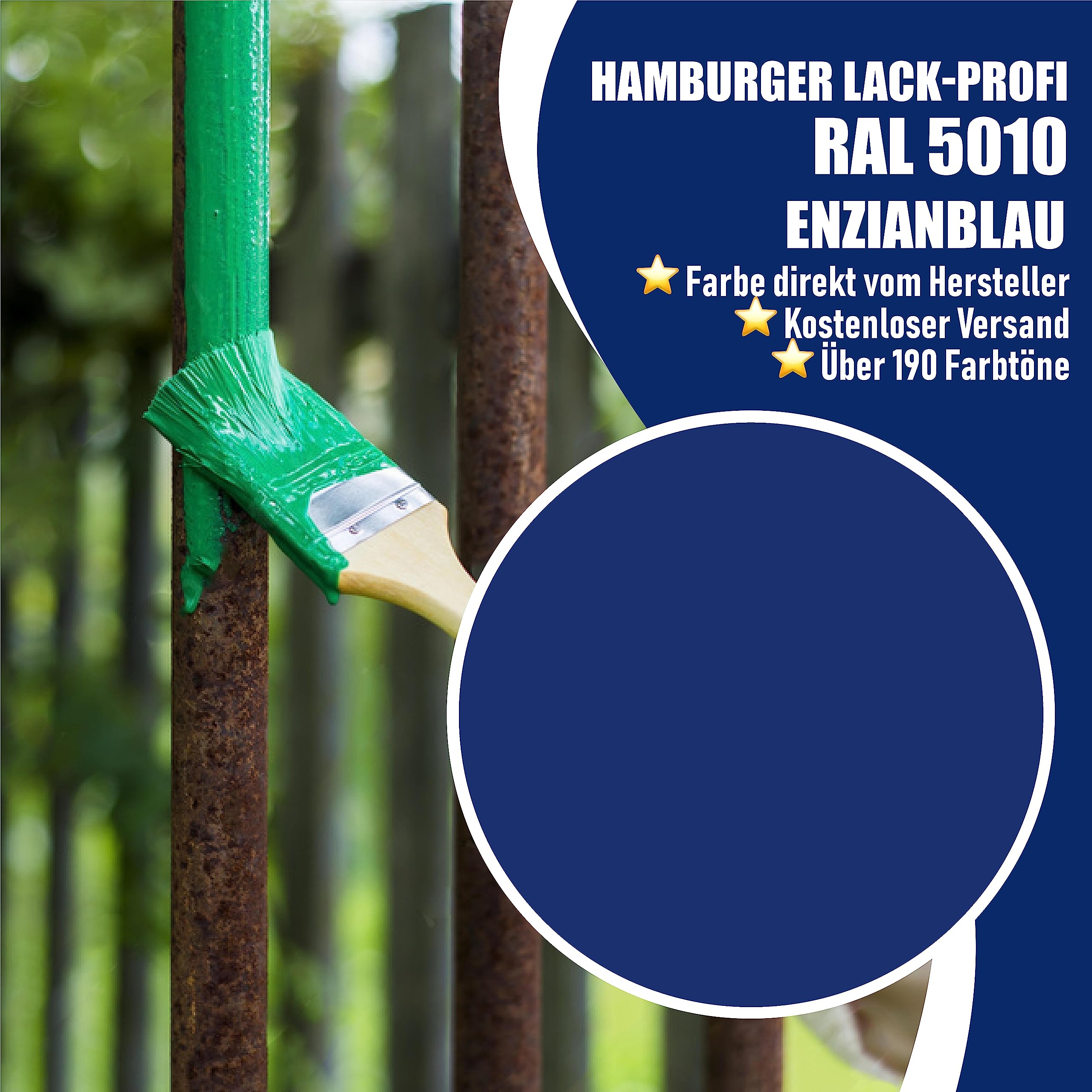 Metallschutzlack 3in1 SEIDENMATT Blau RAL 5010 Enzianblau Metallschutzfarbe 3-in-1 Grundierung, Rostschutz und Deckanstrich in Einem Metalllack Metallfarbe // Hamburger Lack-Profi (1 L)