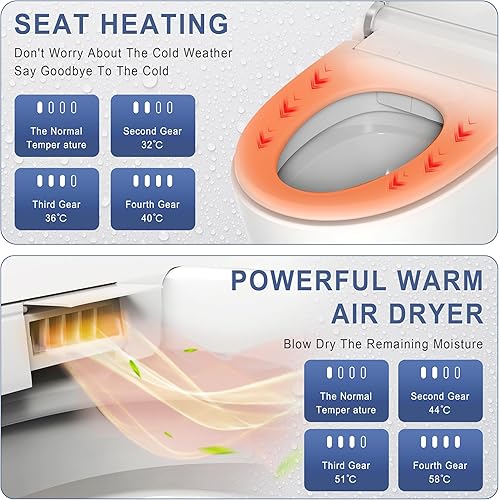 Miniatura 3 de LifeSky - Inodoro con bidé inteligente calentado sin tanque  Inodoro de bidé integrado con descarga automática alargada  Inodoro inteligente de lujo
