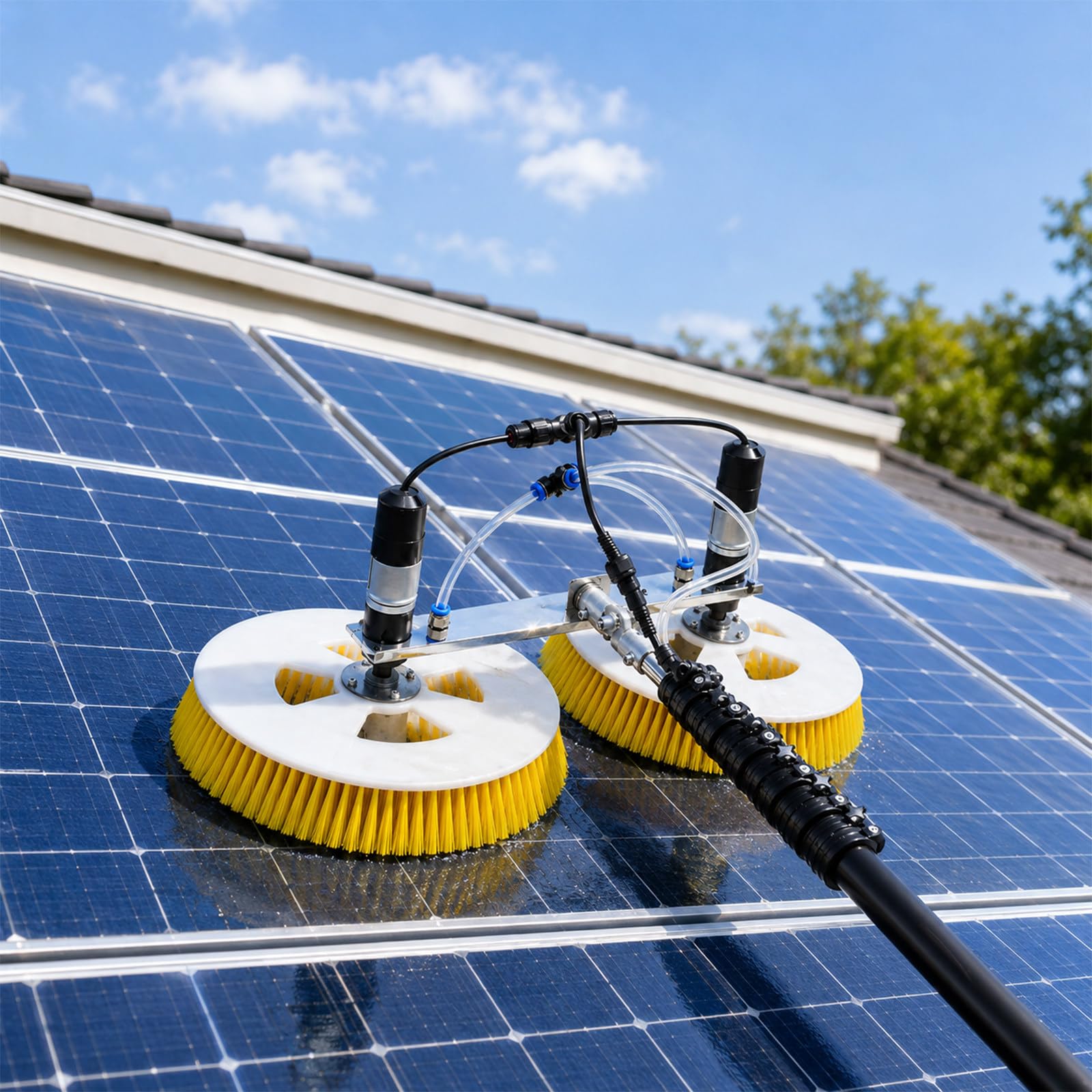 SENJINGHUA 3.5m/5.5m/7.5m Telescopic Pole Electric Dual-Head Water Fed Solar Panel Cleaning Machine, 65cm Disc, for Solar Farms & Commercial Use 5.5m