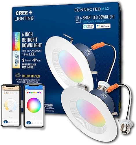 Cree Lighting Connected Max Smart Led Downlight de 6 pulgadas ajustable blanco + cambio de color, 2.4 GHz, funciona con Alexa y Google Home, no disponible en Yaxa Peru