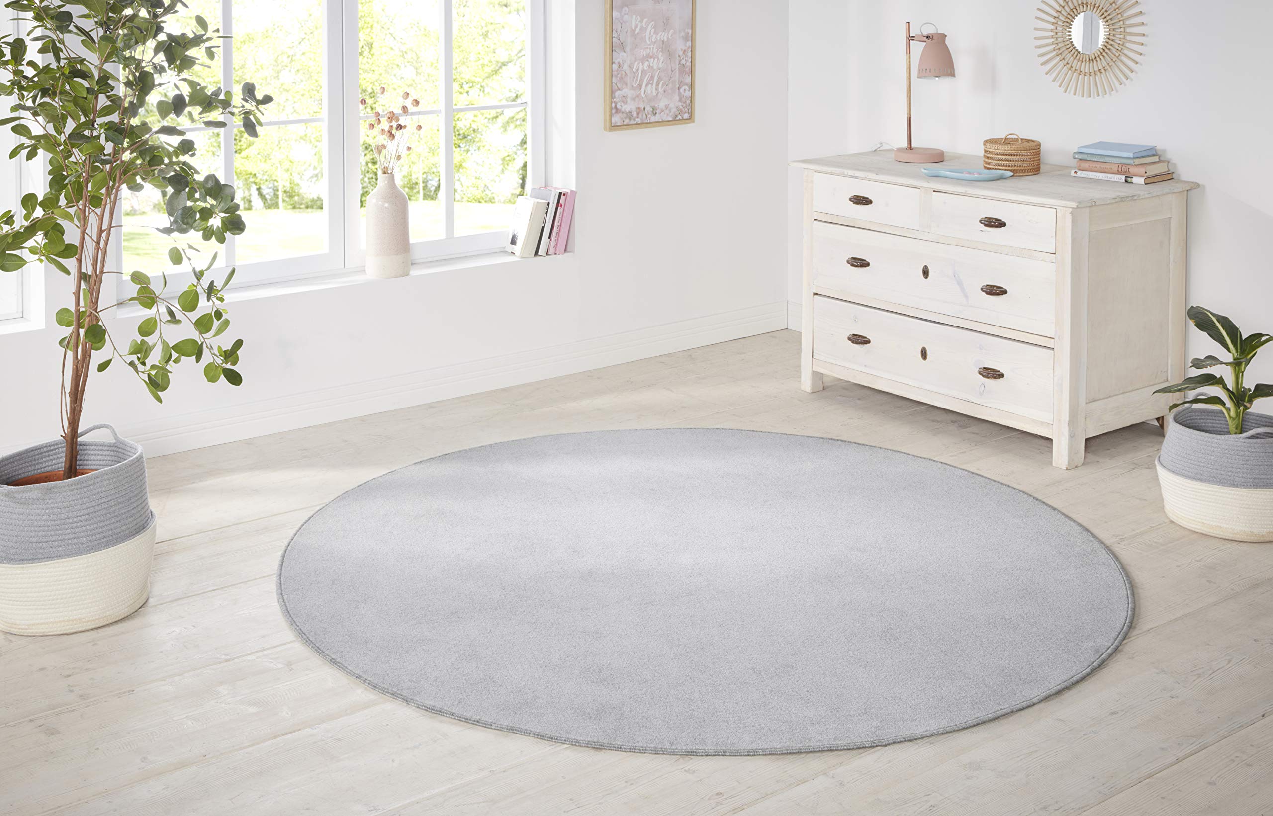 Hanse Home Nasty Vloerkleed, rond, woonkamertapijt, wollig, laagpolig, effen, voor eetkamer, woonkamer, kinderkamer, hal, slaapkamer, keuken, effen roze, 133 cm