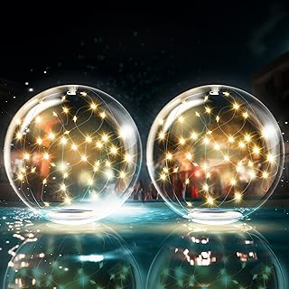 TIALLY Fairy Floating Pool Lights Solar Powered - 14" Inflatable Pool Light Balls, Solar Floating Lights for Pool, Floating Solar Pool Lights for Inground Pools, Pool Decorations Outdoor (2 Pack)