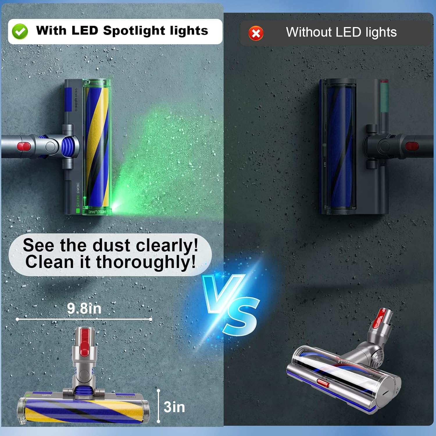 LED Fluffy Soft Roller Cleaner Head Replacement for Dy-son V7 V8 V11 Animal V15 Detect V10 Cyclone Vacuum, Upgrade Green Light Dust Detect Anti-Tangle Quick Release Brush Attachments Parts