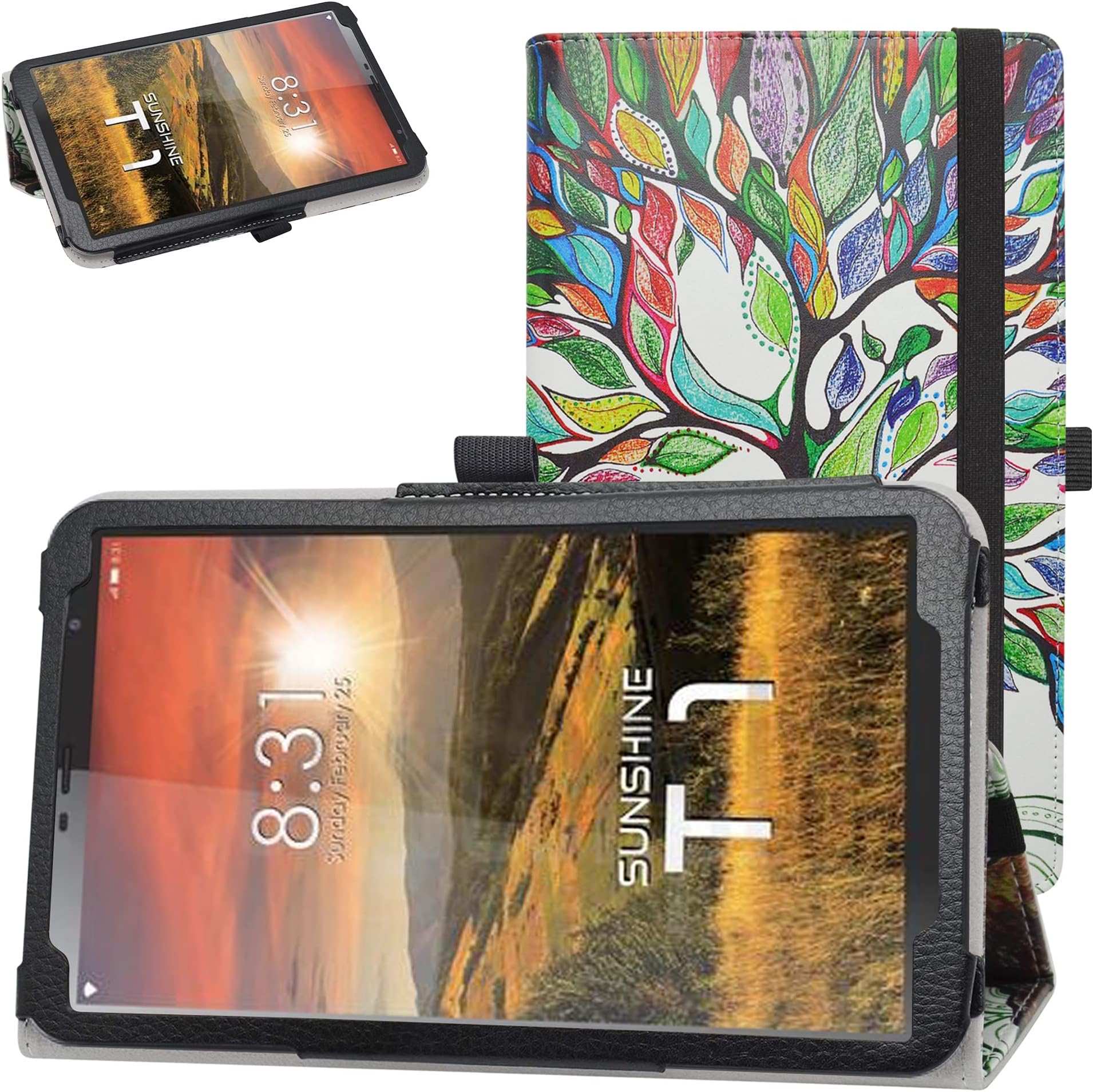 Bige for Sunshine T1 Elite Case,Foxx T8 Case,Hyudai Hytab Plus 8WB1 Case,Scepter 8 Case,PU Leather Folio 2-Folding Stand Cover for Sunshine T1 Elite 8" Tablet,Love Tree