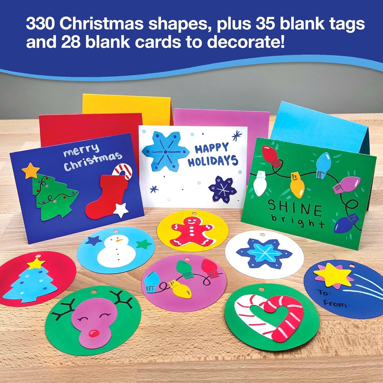 393-Piece Christmas Paper Craft Kit for Kids, Punch-Out Holiday Cardstock Shapes for DIY Christmas Cards, Gift Tags, Classroom Crafts, Winter Art Projects & Holiday Party Activities