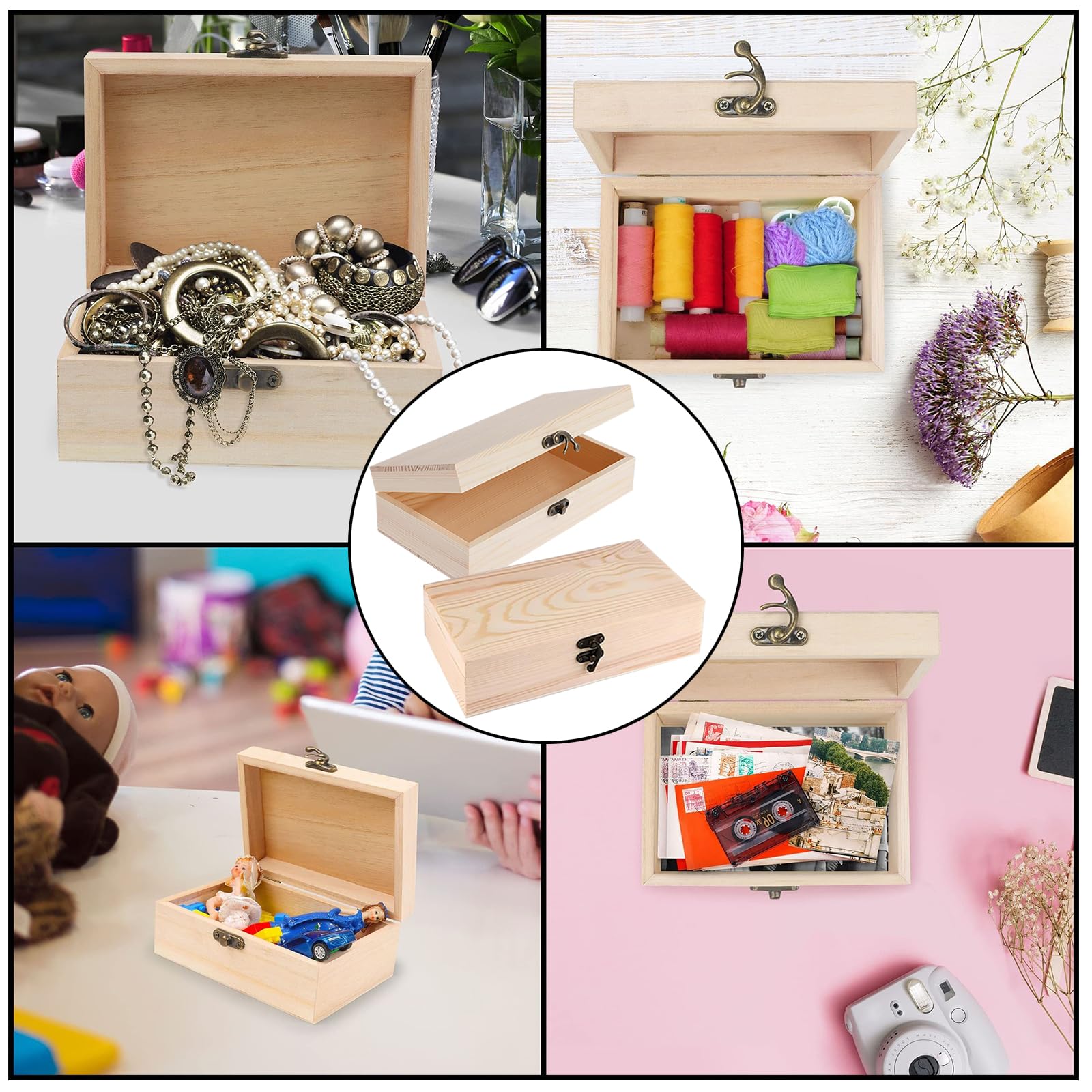 Scatola Portaoggetti In Legno Naturale Rettangolare 24x13x7,2 Cm Con Fibbia Vintage – Organizer Per Gioielli, Accessori E Piccoli Oggetti