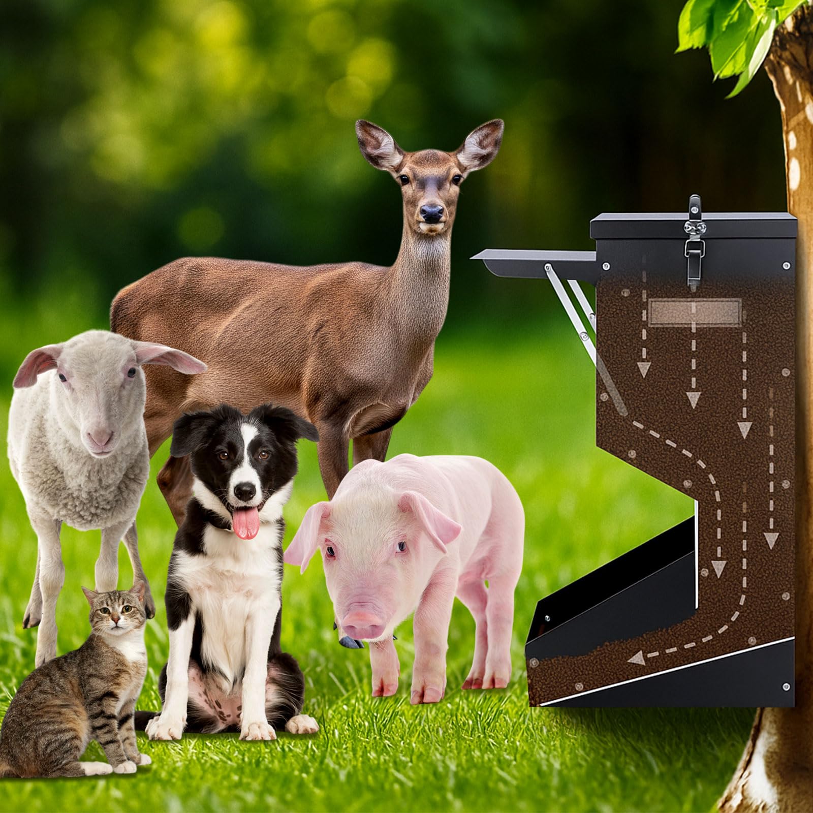 Willinglong 1 comedero automático para perros con tapa, capacidad de 50 libras, comedero para perros al aire libre, dispensador de alimentos para mascotas, dispensador de alimentos para mascotas para