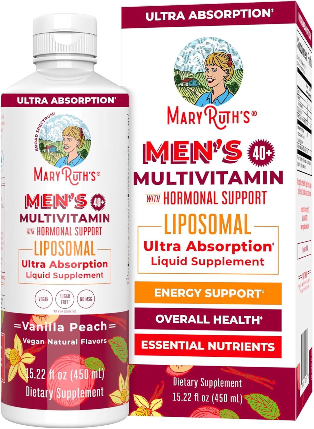 MaryRuth Organics Men’s 40+ Multivitamin Liposomal with Hormonal Support | Ultra Absorption | Immune Support | Energy Supplement for Men | Non-GMO | Vegan | 15.22oz