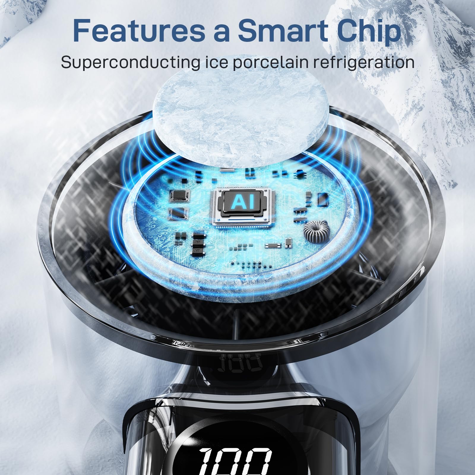 Yincook Portable Fan Mini Handheld Turbo Fan for Travel, Rechargeable Personal Fans for Ice Cooling, High Speeds 1-100 Adjustable, LED Display, Transparent Hand Held & Desk Fans for Office, Outdoor 3