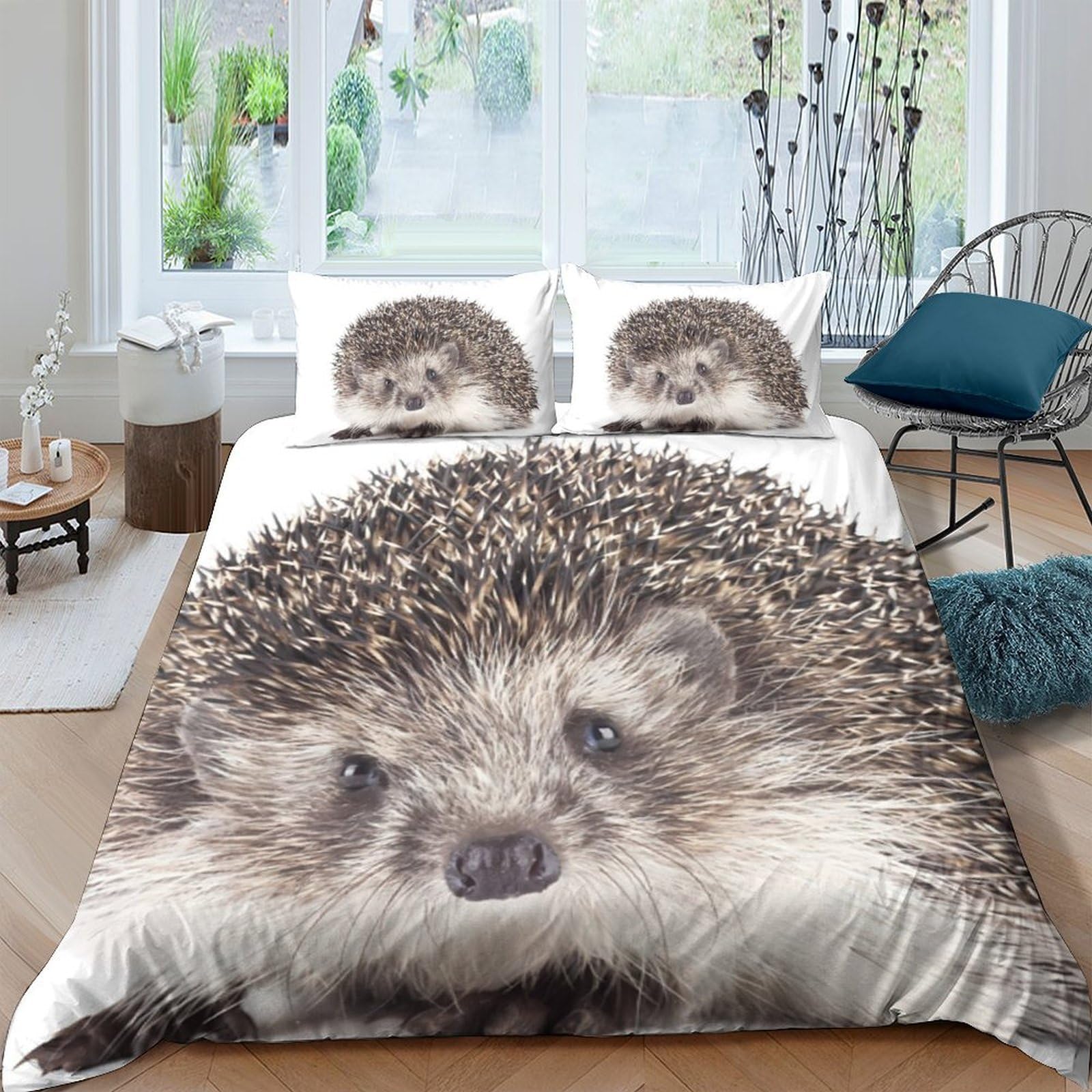 Ctjqhvkz Style-8 3D Printed Hedgehog Animal Fitted Sheet Microfiber Soft Breathable Woodland Forest Mattress Cover For Bedroom Dorm Home Decor Single（135X200cm）