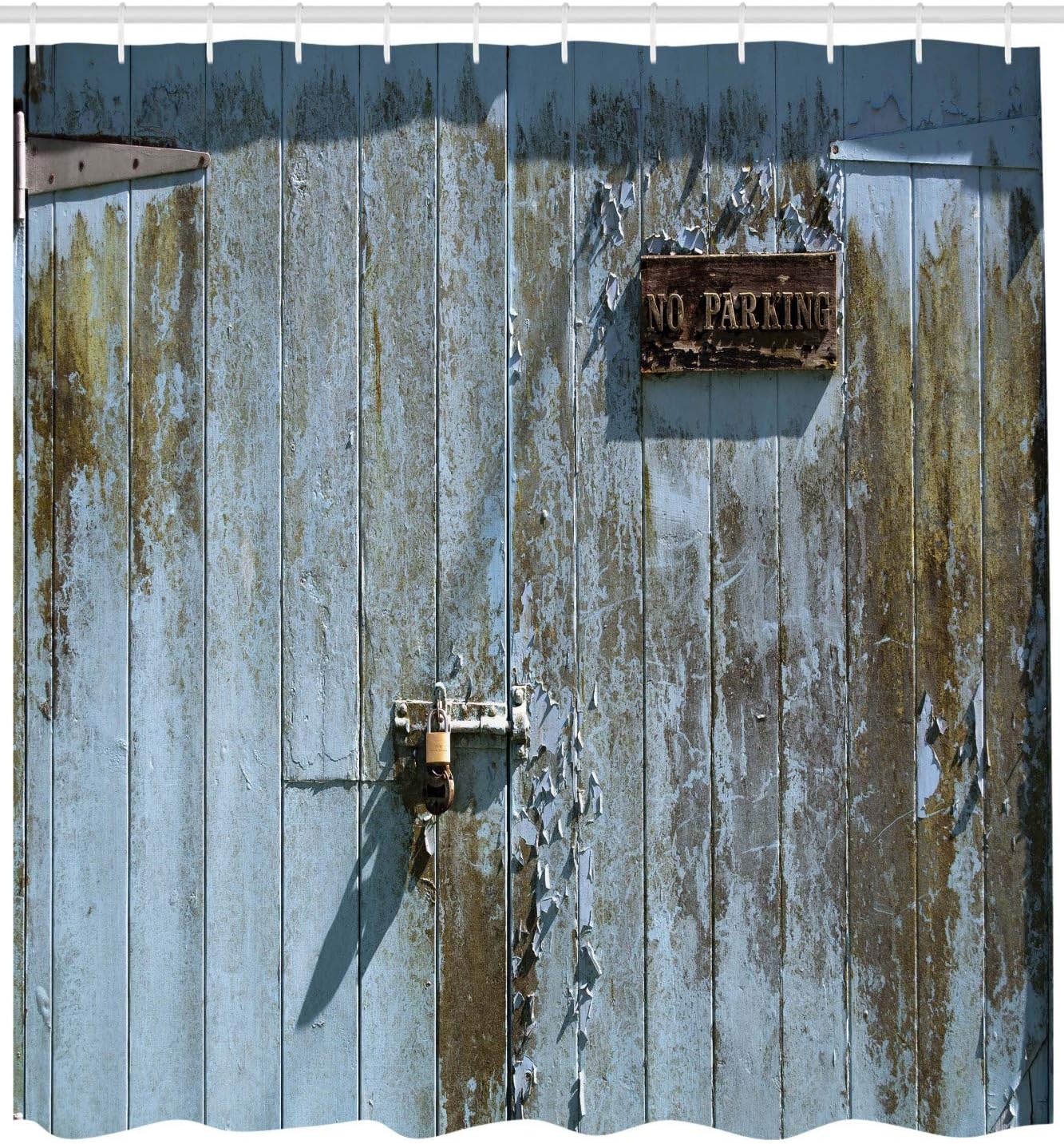 Ambesonne Industrial Shower Curtain, Grungy Old Rotting Garage Door with No Parking Sign Rusty Aged, Cloth Fabric Bathroom Decor Set with Hooks, 69" W x 75" L, Olive Green