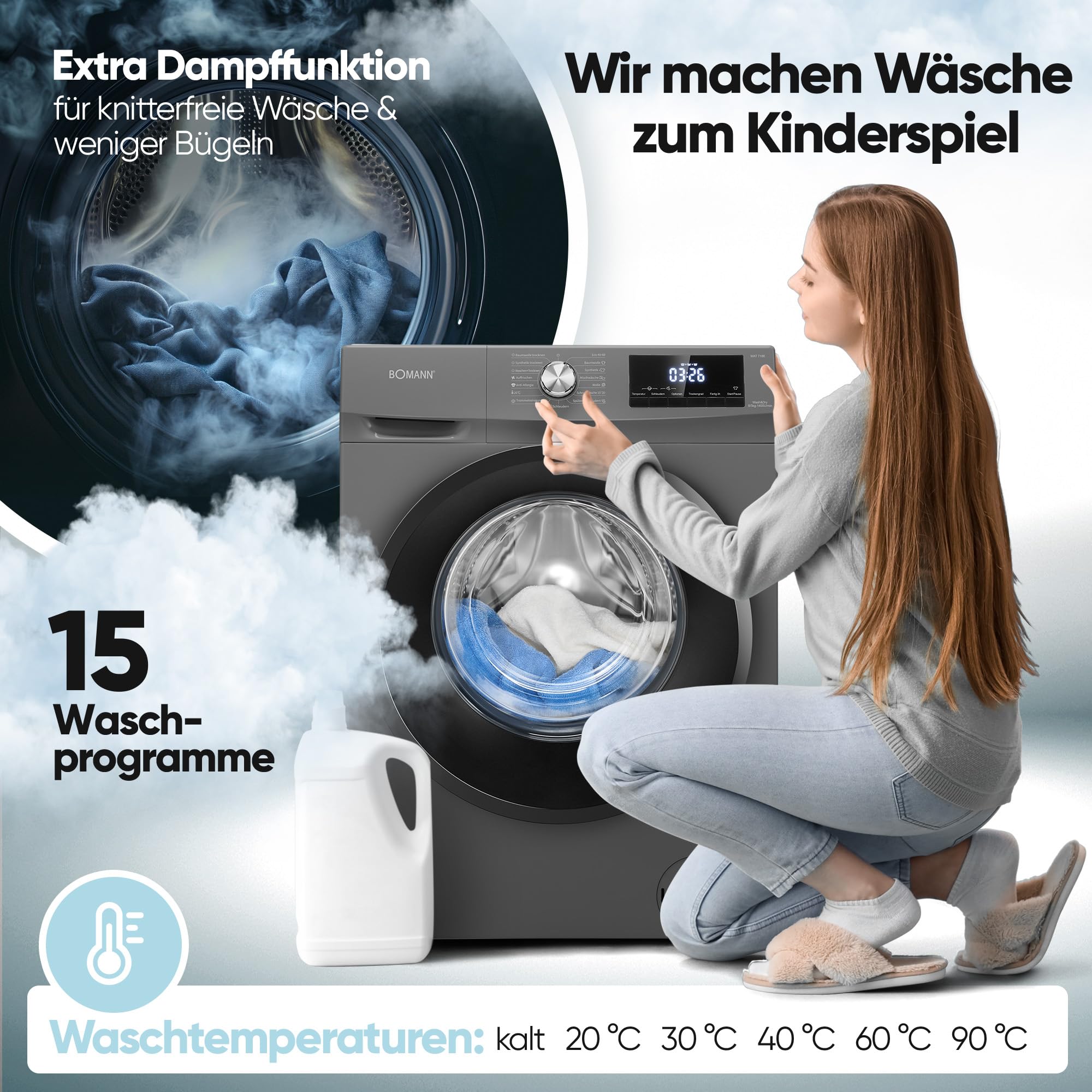 Bomann Waschtrockner WAT 7186 8 kg Waschen 5 kg Trocknen 1400 U/Min Invertermotor
