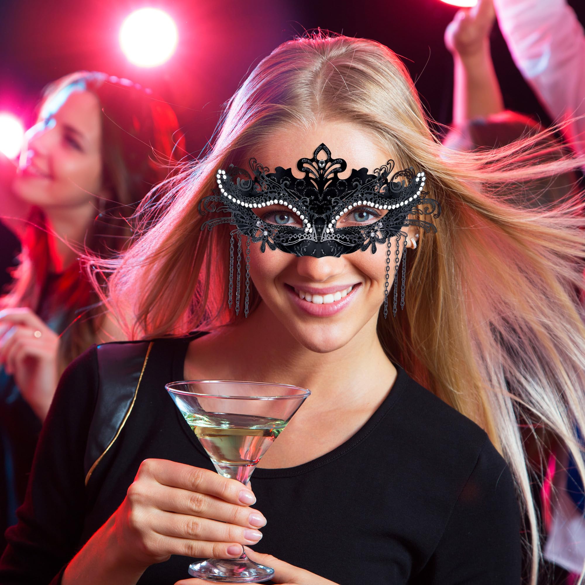 SIQUK Couple Masquerade Masks Metal Venetian Party Mask Halloween Costume Mask Mardi Gras Mask for Couples Women and Men: Swan Black & Blue
