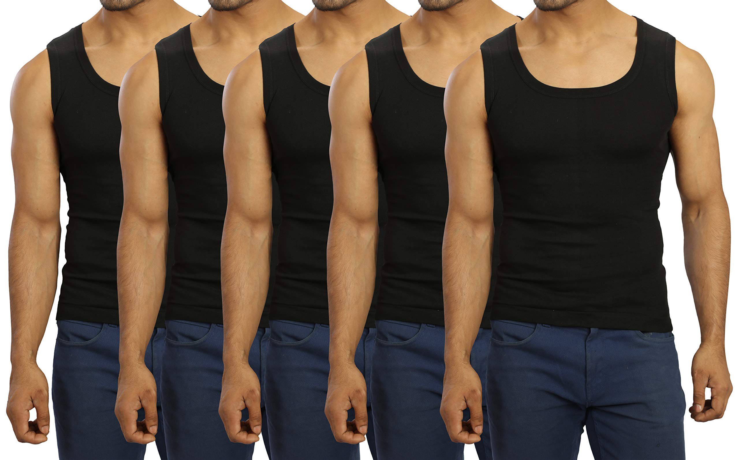 dora Men's Cotton Ribco Tank Top Black Style 1607 (Pack of 5)-picture-45