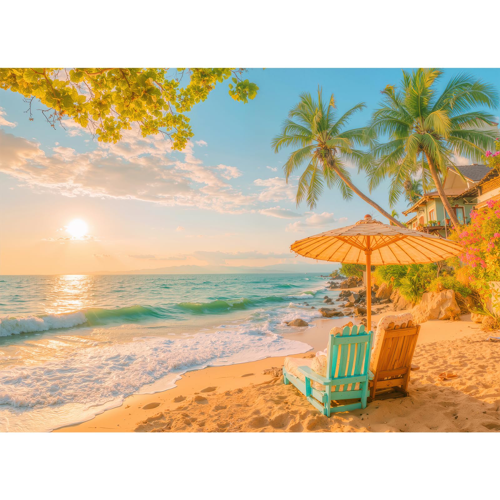 500 Pieces Beach Jigsaw Puzzles for Adults - Tropical Sunset Ocean Landscape with Beach Chair, Hawaii Summer Scenery - Precision Cut Adult Puzzle for Home Decor & Family Fun (Day Beach) — image 1