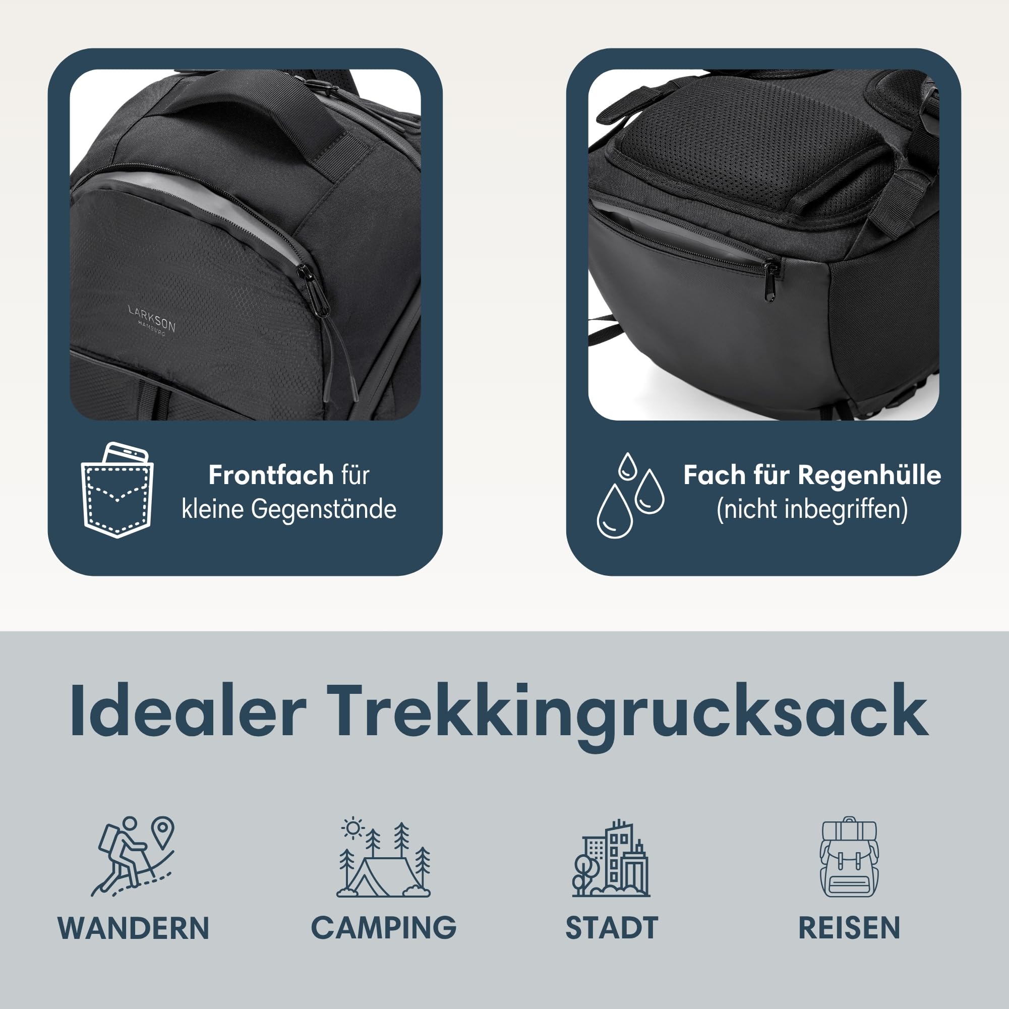 LARKSON Wanderrucksack Damen & Herren - Klint Large - Trekkingrucksack 30L - Wandern, Trekking, Camping, Klettern - Tagesrucksack mit Hüftgurt & Mesh-Polsterung