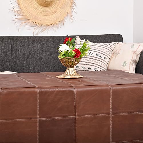 Miniatura 107 de Marrakesh Gallery Funda otomana de cuero - Puf cuadrado marroquí, sala de estar, dormitorio otomano Marrón,Beige Bronceado,Azul,Marrón (Dark