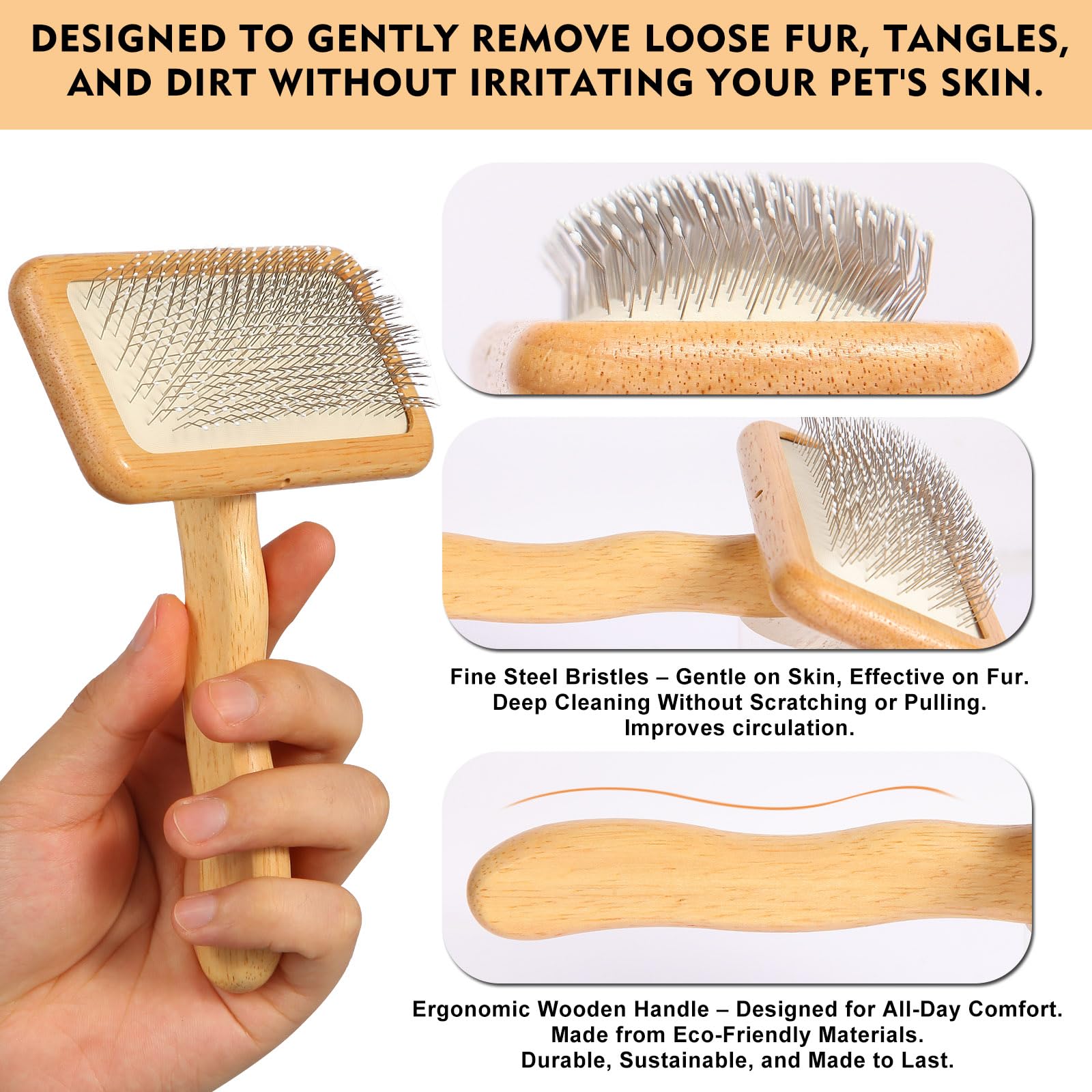 Dog Slicker Brush for Shedding & Grooming - Professional Dog Brush and Cat Brush with Coated Tips & Air-Cushion Design, Deshedding Tool Removes Undercoat Tangles & Loose Fur for Long/Short Hair Pets - image 2
