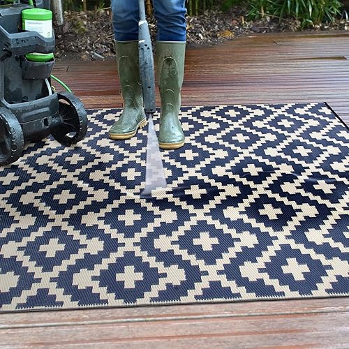 Miniatura 8 de Rugshop Maui - Alfombras geométricas contemporáneas reversibles sin arrugas, impermeables, de plástico reciclado de alta calidad, para patio, patio,