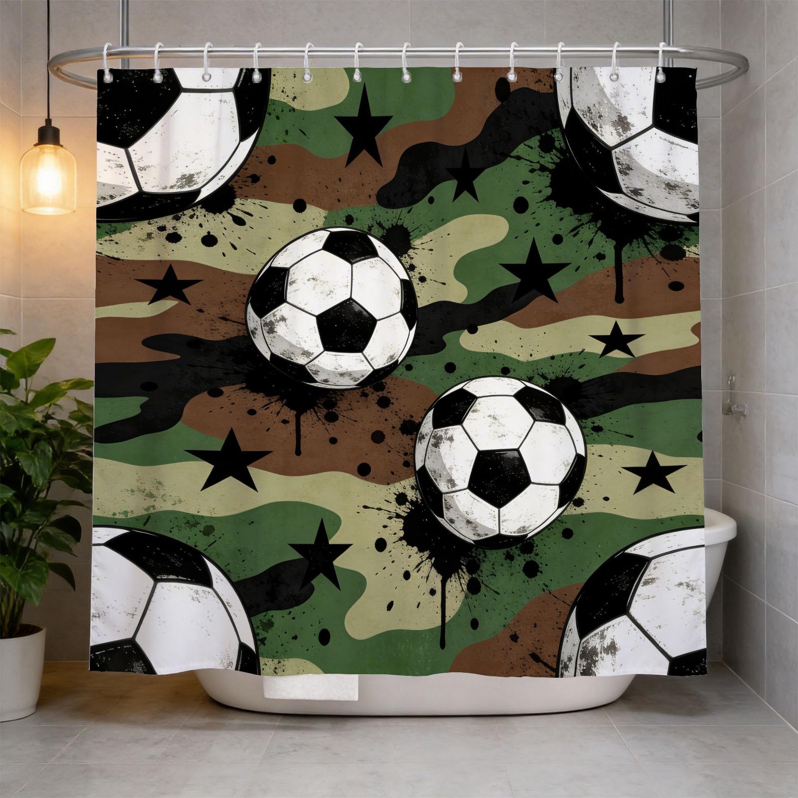 Hongduo 3D Football Shower Curtain for Stalls Bathtubs Cartoon Bathroom Decor Shower Curtain Set Polyester Fabric Waterproof 180x180cm/71X71 Inch with Hooks