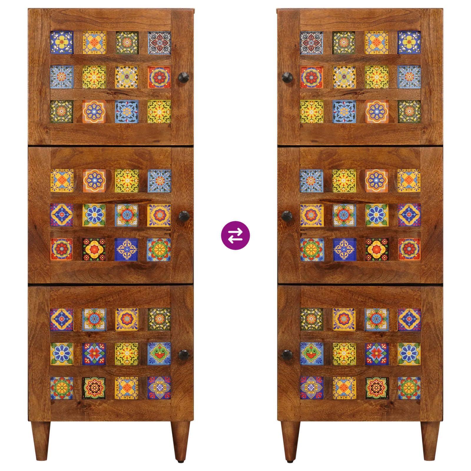 vidaXL Haut Armoire Noyer 40 x 33 x 110 cm Bois de Mangue Massif, Buffet Moderne élégant, Rangement Pratique pour Une Salle à Manger stylée, Un Espace Bien organisé
