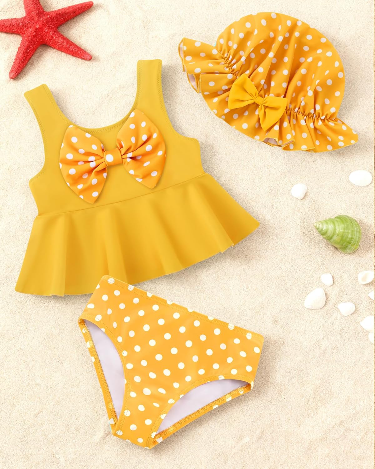 Redair Toddler Girl Swimsuit Baby Bikini Bathing Suit Ruffle Swimwear with Hat Pool Beach for 18Months-6T - Image 3