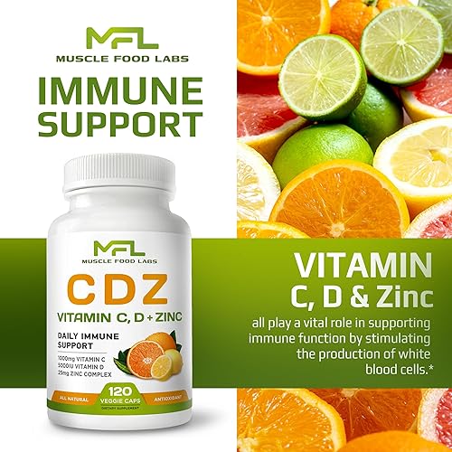 Miniatura 6 de MFL C D Z  Vitamina C, 1000 mg  Vitamina D3,  Zinc,  Sin OMG y sin gluten  Cápsulas vegetarianas  120 porciones  Apto para veganos