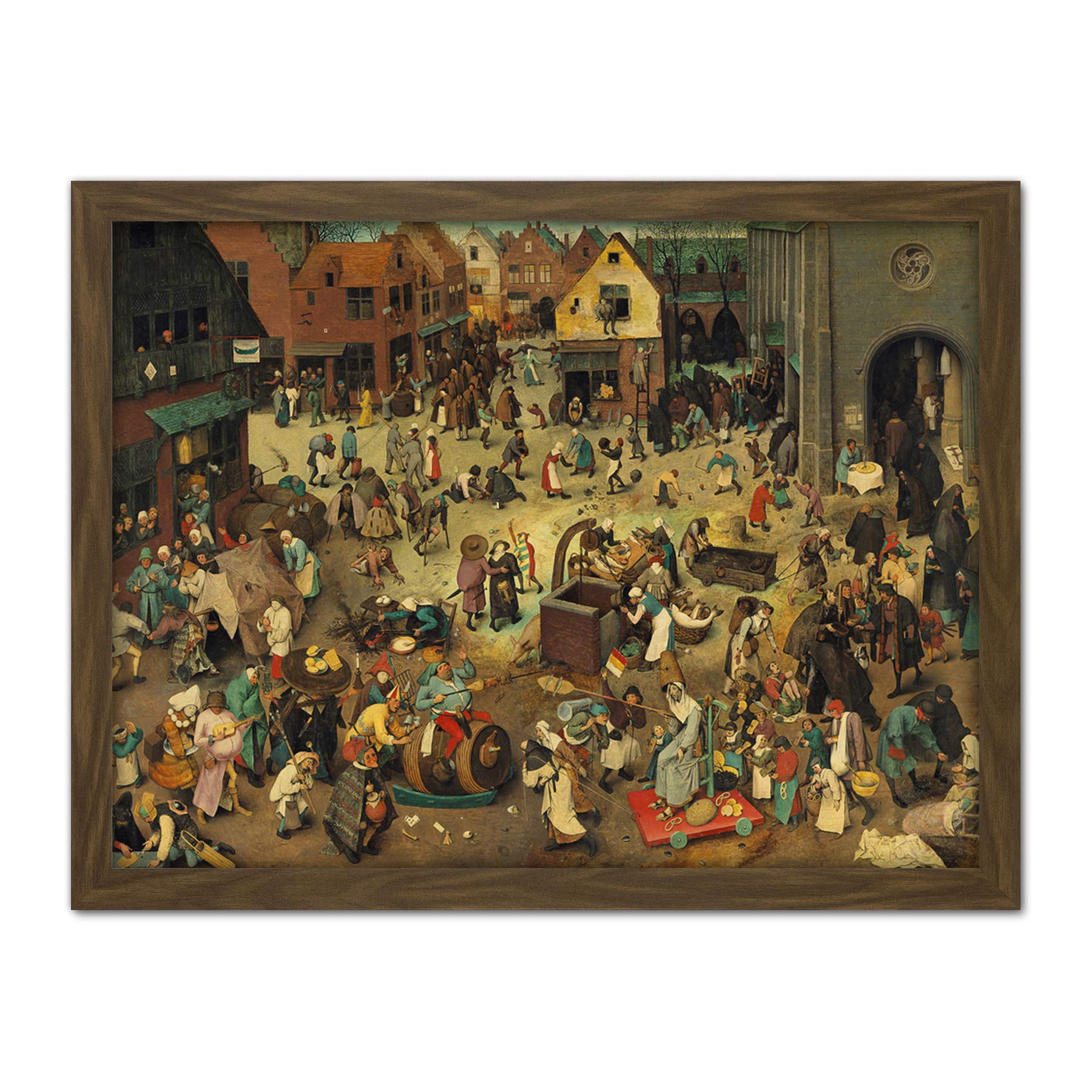 Artery8 Framed Brown 18X24 Pieter Bruegel Fight Between Carnival Lent Painting Artwork Framed Wall Art Print 18X24 Inch
