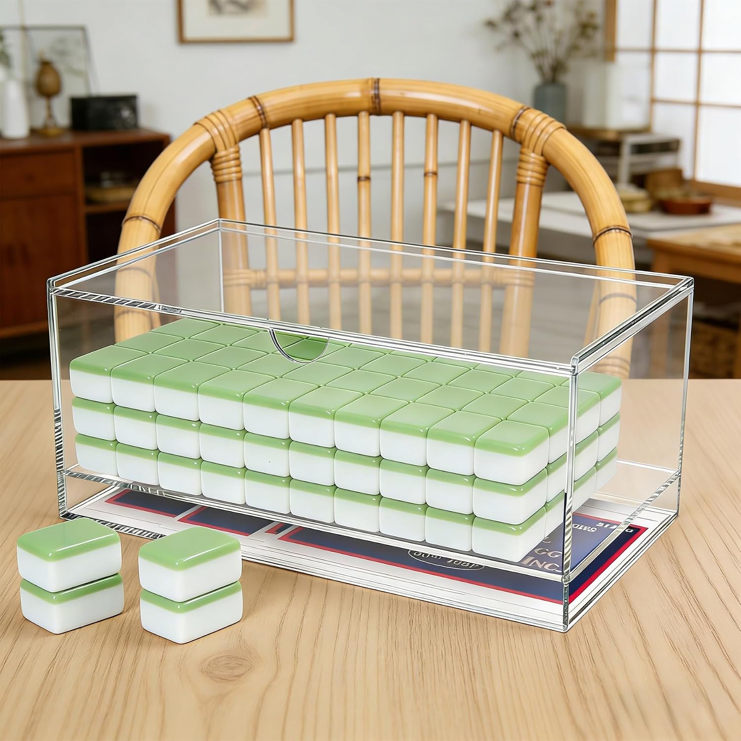 Mahjong Case, 2-Layer Acrylic Mahjong Tile Box for American Mahjong Tiles, Clear Tile Storage Box for Home,Travel (Case Only), 2 Compartment