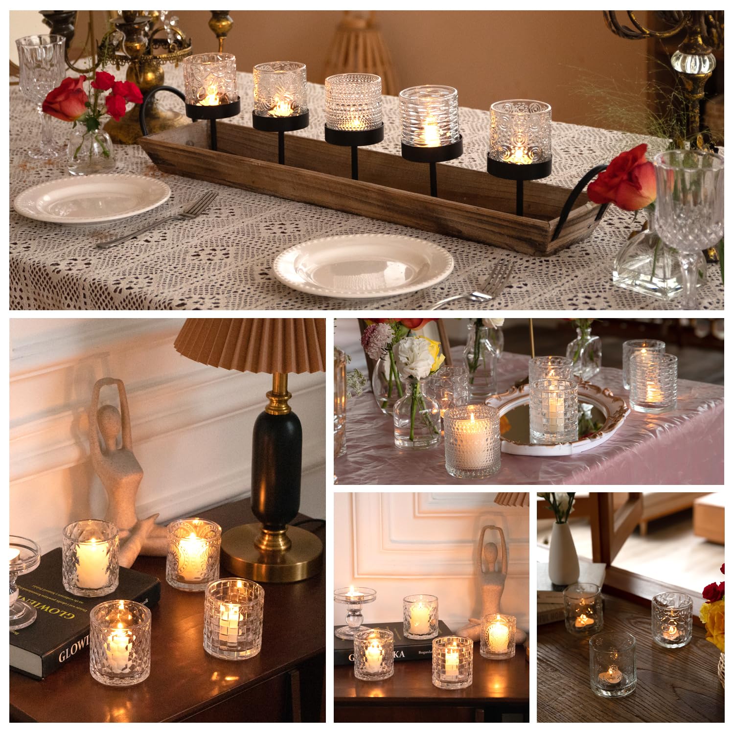 24 Pack Votive Candle Holders Set, Vintage Glass Votives Holder Bulk