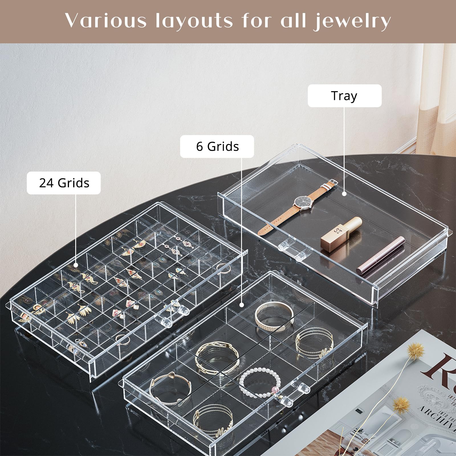 ProCase Organizador para Joyas Transparente de Acrílico, Caja de Joyería Estuche con Cajones Apilables para Pendientes Anillos Pulseras y Collares para Mujeres -10 Pisos